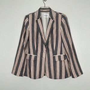 FRAME Classic 100% Linen Striped One Button Lined Blazer Size 8